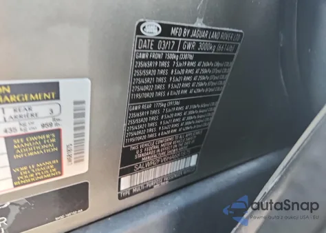 2017 Land Rover Range Rover Sport Hse из США, поврежденный, VIN SALWR2FV6HA681875